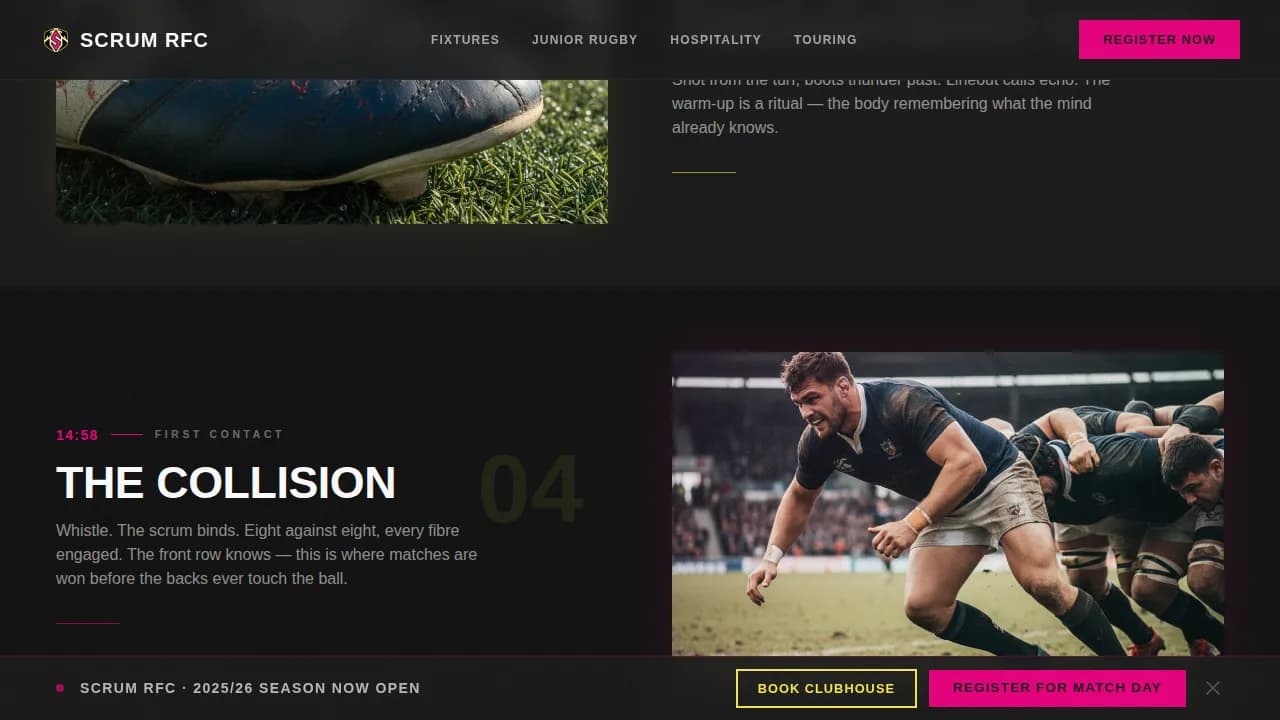 Scrum — Competitive Rugby League Landing Page Template