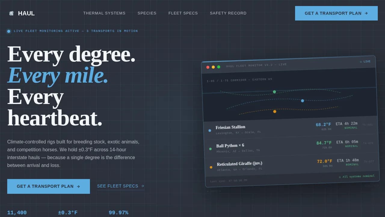 Haul — Specialized Creature Transport Landing Page Template