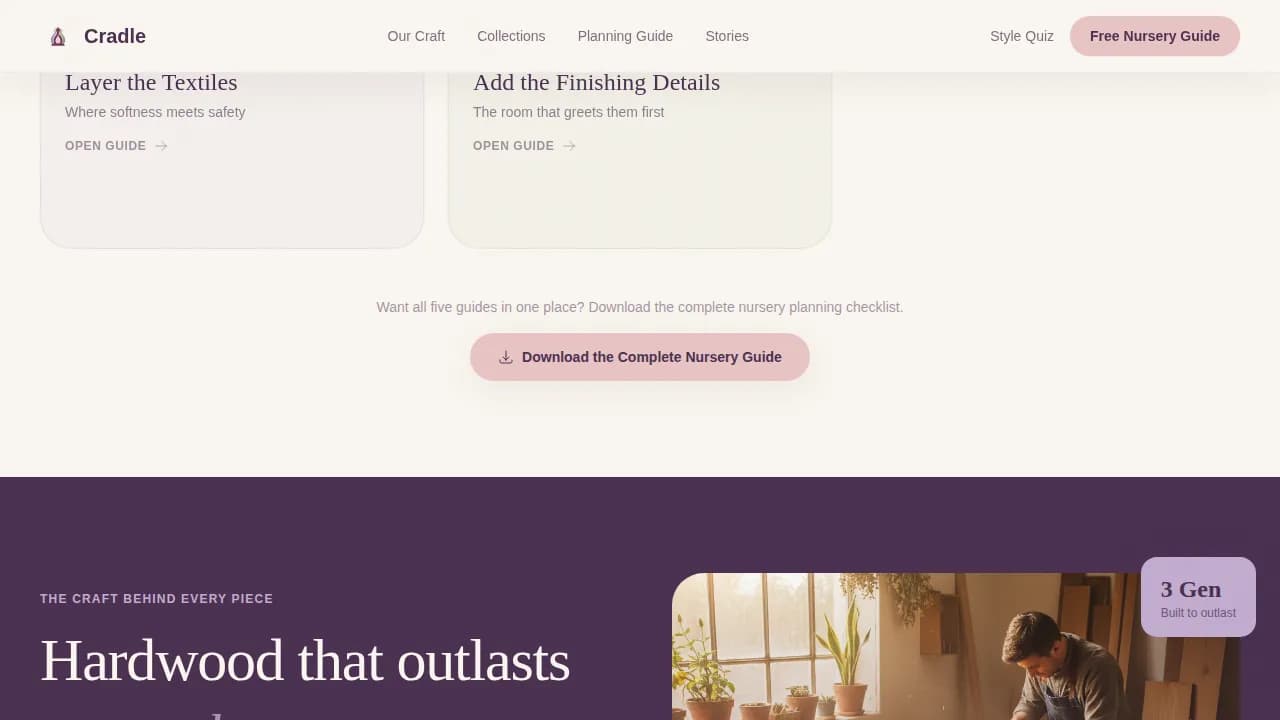 Cradle — Premium Infant Furniture Landing Page Template