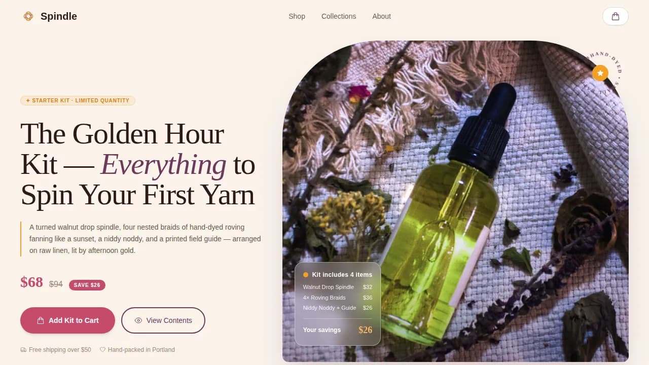 Spindle — Bespoke Textile Materials Landing Page Template