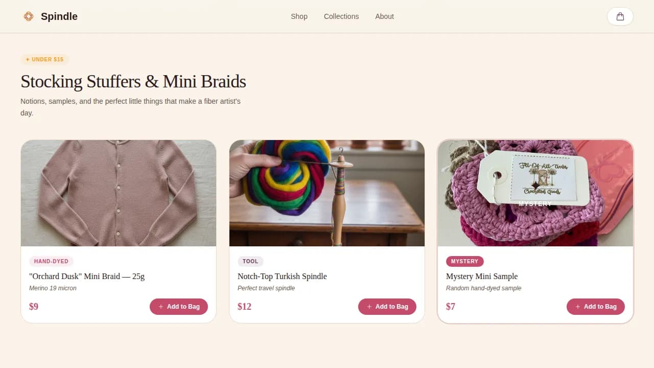 Spindle — Bespoke Textile Materials Landing Page Template