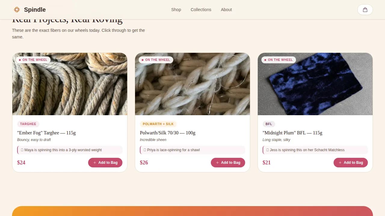 Spindle — Bespoke Textile Materials Landing Page Template
