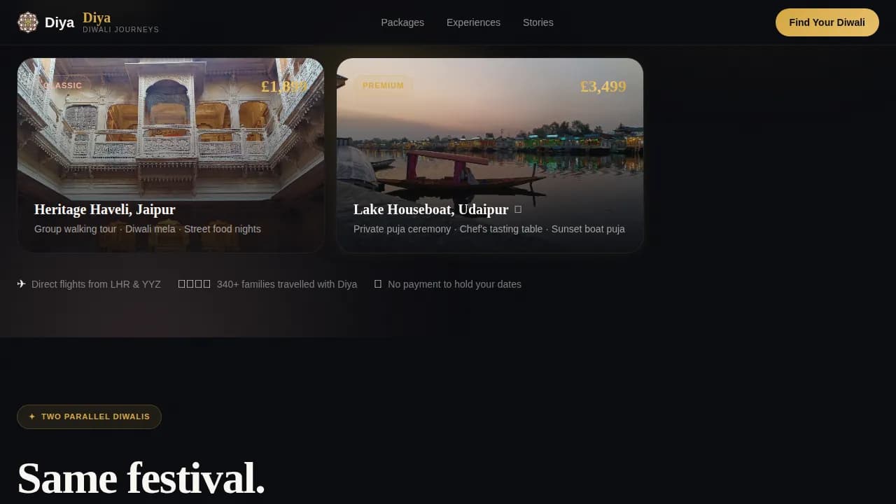 Diya — Exclusive Festival Getaway Landing Page Template