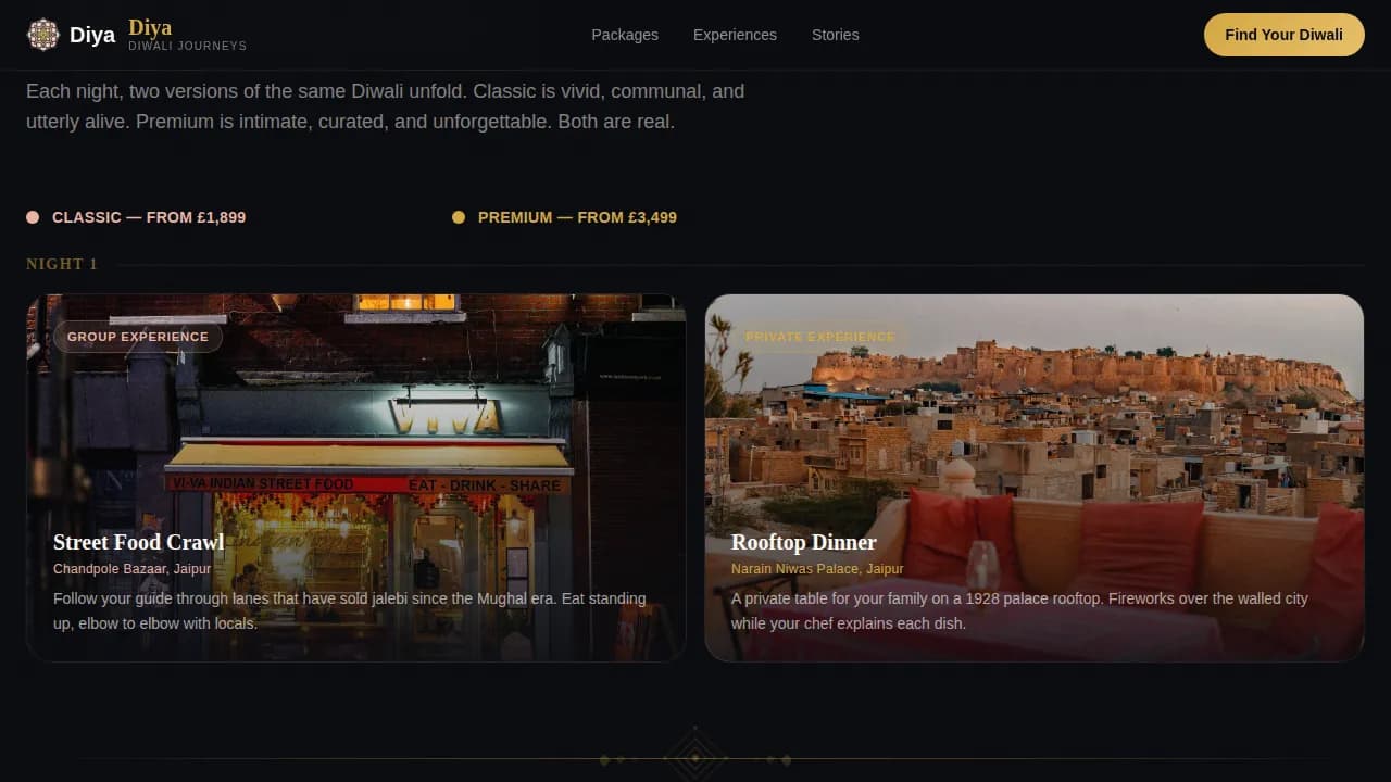Diya — Exclusive Festival Getaway Landing Page Template