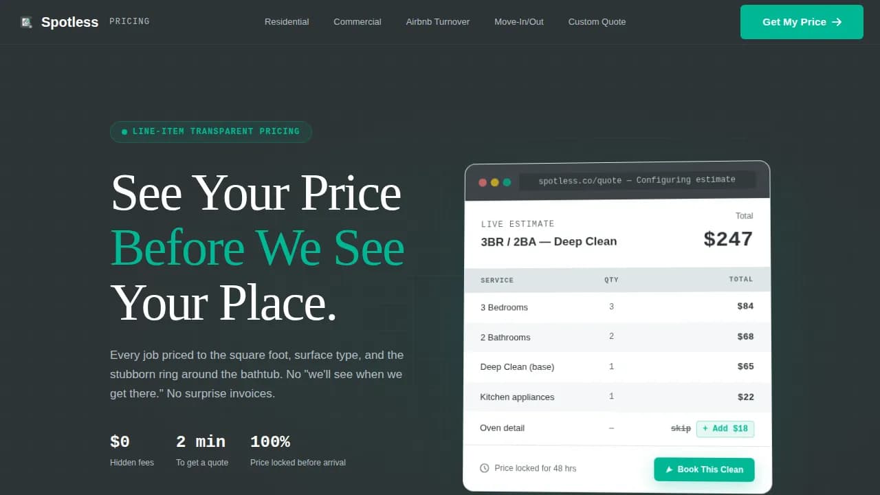 Spotless - Transparent Pricing Dashboard Landing Page Template