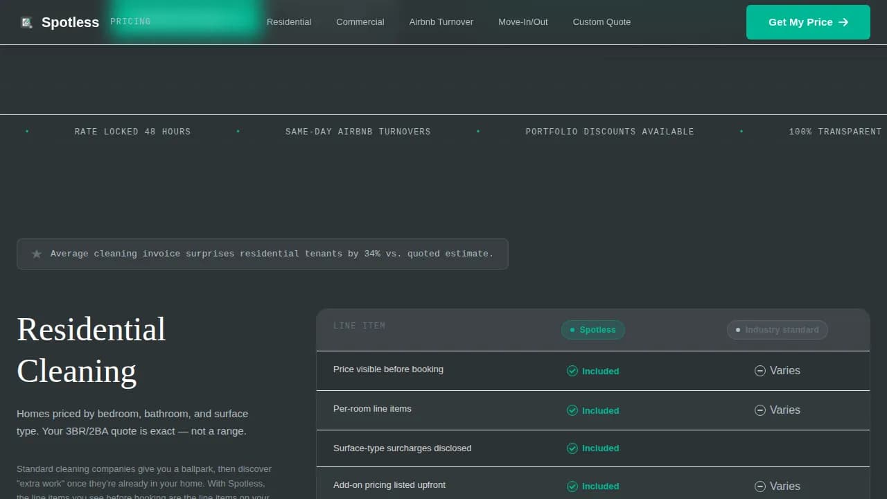 Spotless - Transparent Pricing Dashboard Landing Page Template