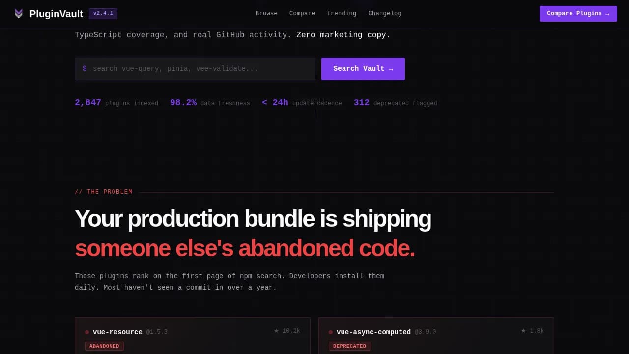 Dev — Curated Vue.js Ecosystem Landing Page Template