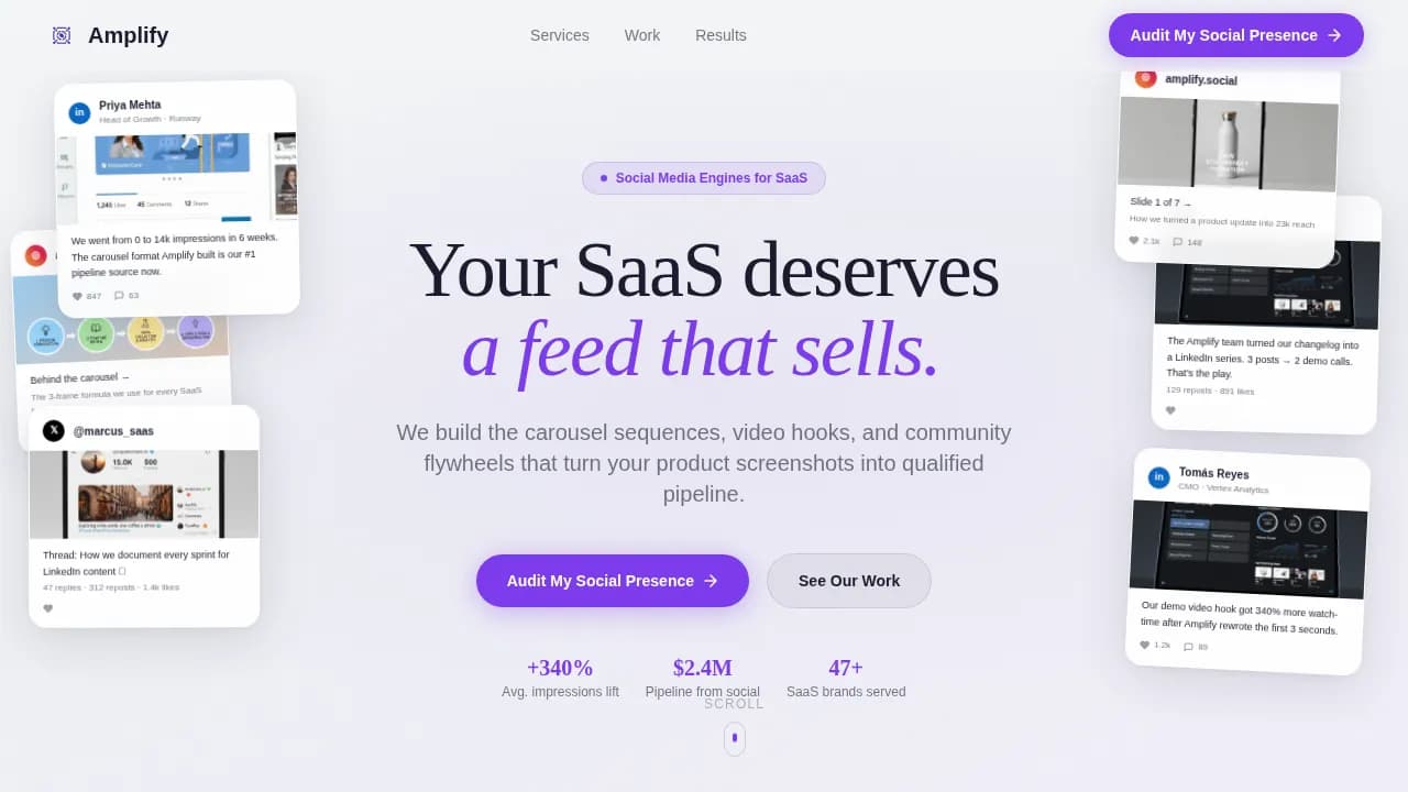 Amplify - High-Converting SaaS Social Media Agency Landing Page Template