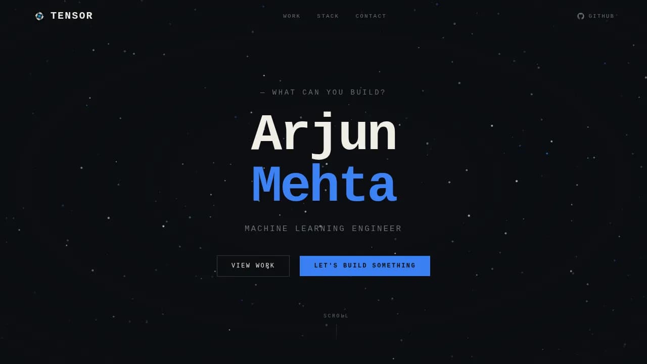 Tensor — Immersive Data Scientist Portfolio Landing Page Template