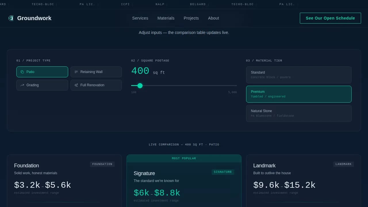 Hardscaping & Lawn Care Cost Estimator Website Template