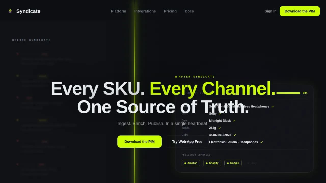 Syndicate - Unified PIM Data Command Landing Page Template