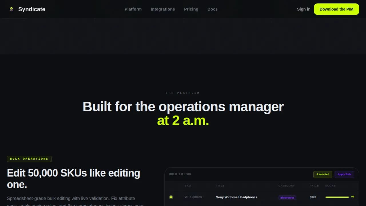 Syndicate - Unified PIM Data Command Landing Page Template