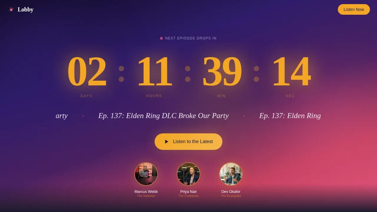 Atrium — Premium Gaming Podcast Landing Page Template
