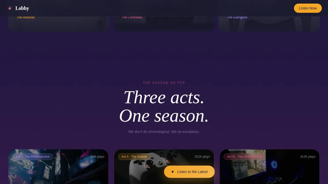 Atrium — Premium Gaming Podcast Landing Page Template