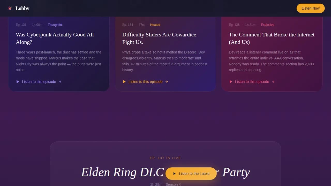 Atrium — Premium Gaming Podcast Landing Page Template