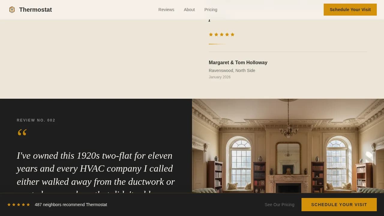 Thermostat - Editorial Testimonial Mosaic HVAC Landing Page Template