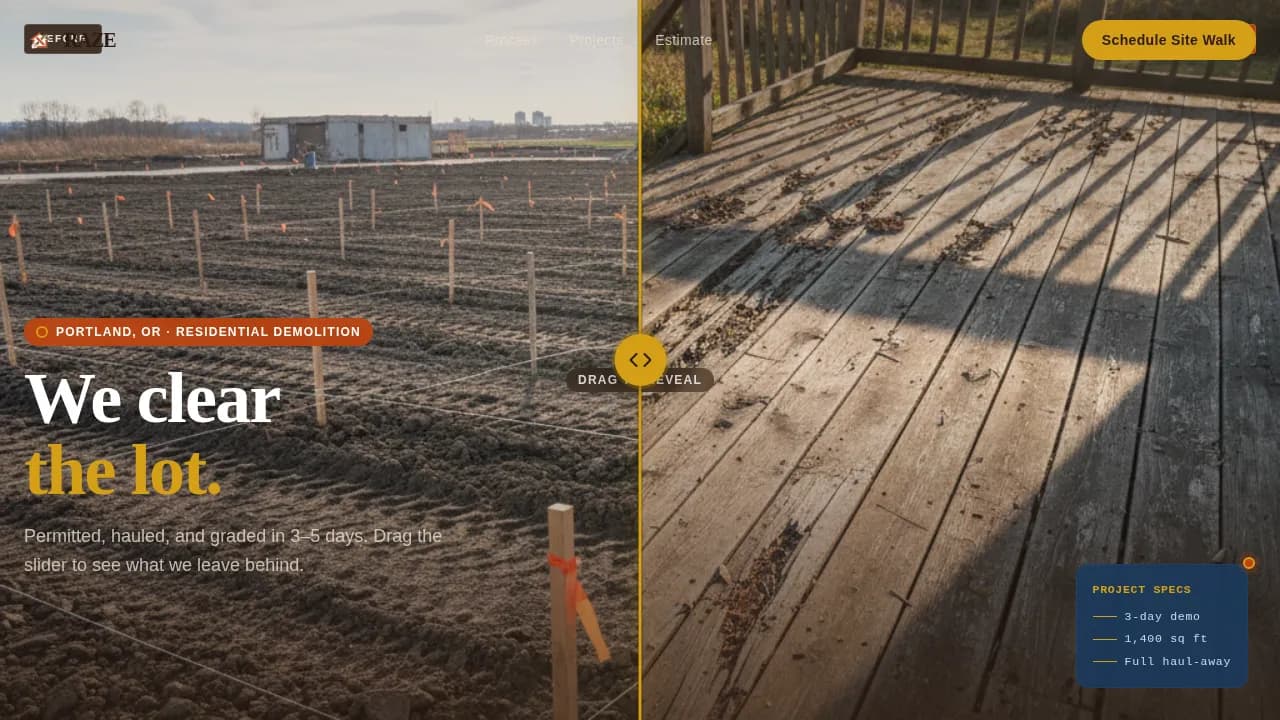 Demolition & Site Work Booking Website Template