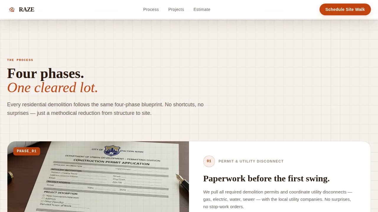 Demolition & Site Work Booking Website Template