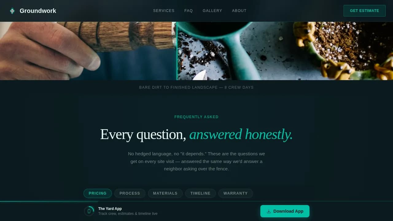 Landscaping App Yard Estimator Website Template