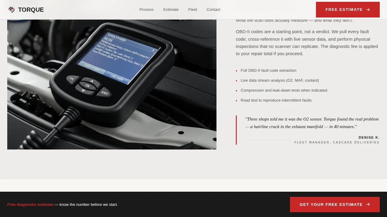 Throttle — Honest Mechanic Estimates Landing Page Template