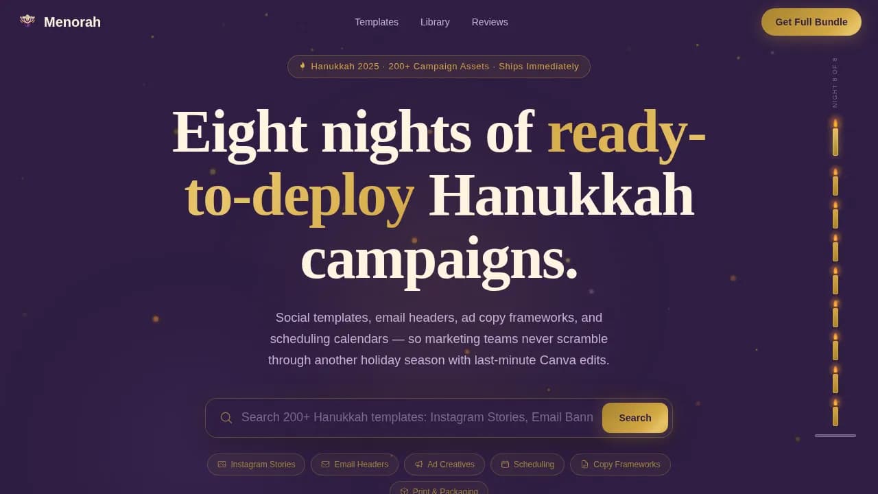 Radiance — Seasonal Hanukkah Campaigns Landing Page Template