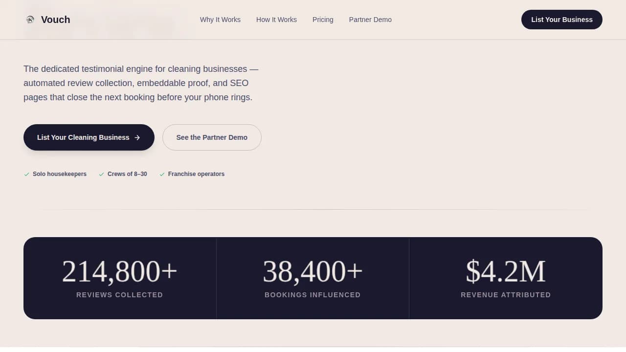 Testify — Verified Housekeeper Testimonials Landing Page Template