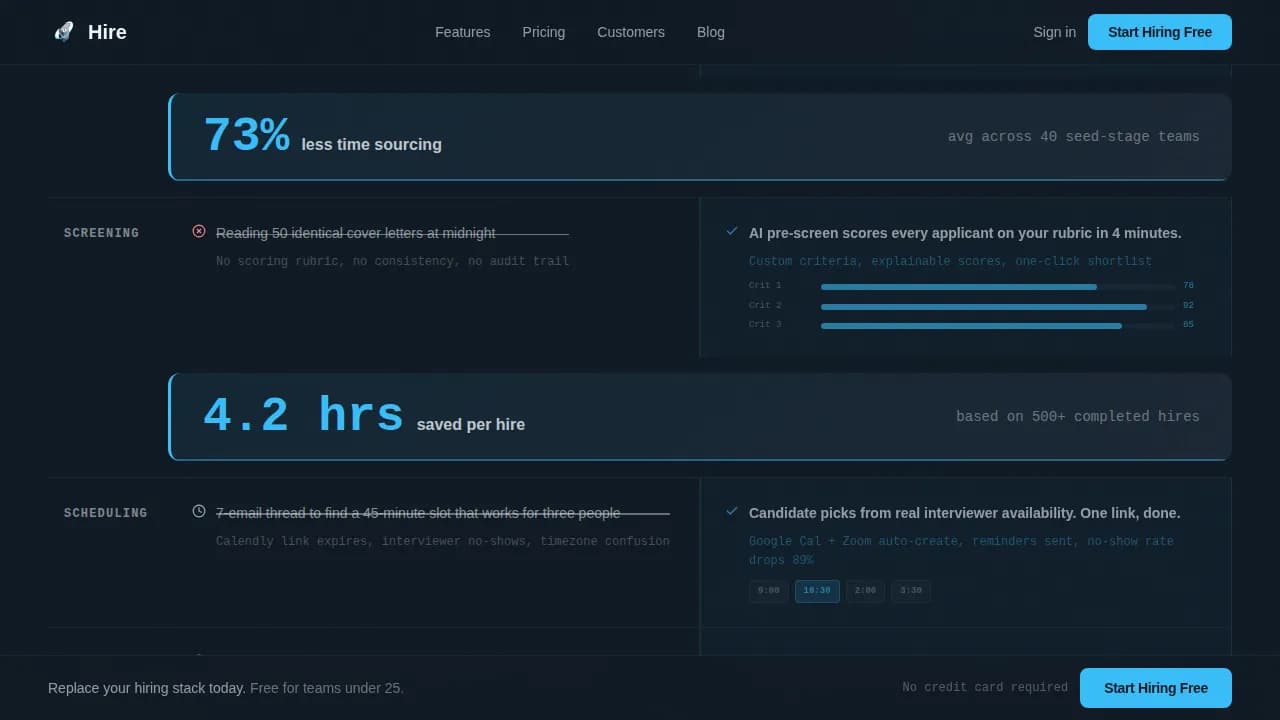 Hire - Streamlined Recruiting Pipeline Landing Page Template