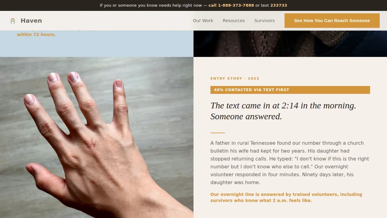 Haven — Survivor-Led Anti-Trafficking Mutual Aid Network Landing Page Template