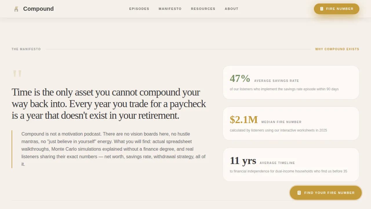 Compound — FIRE Retirement Podcast Landing Page Template