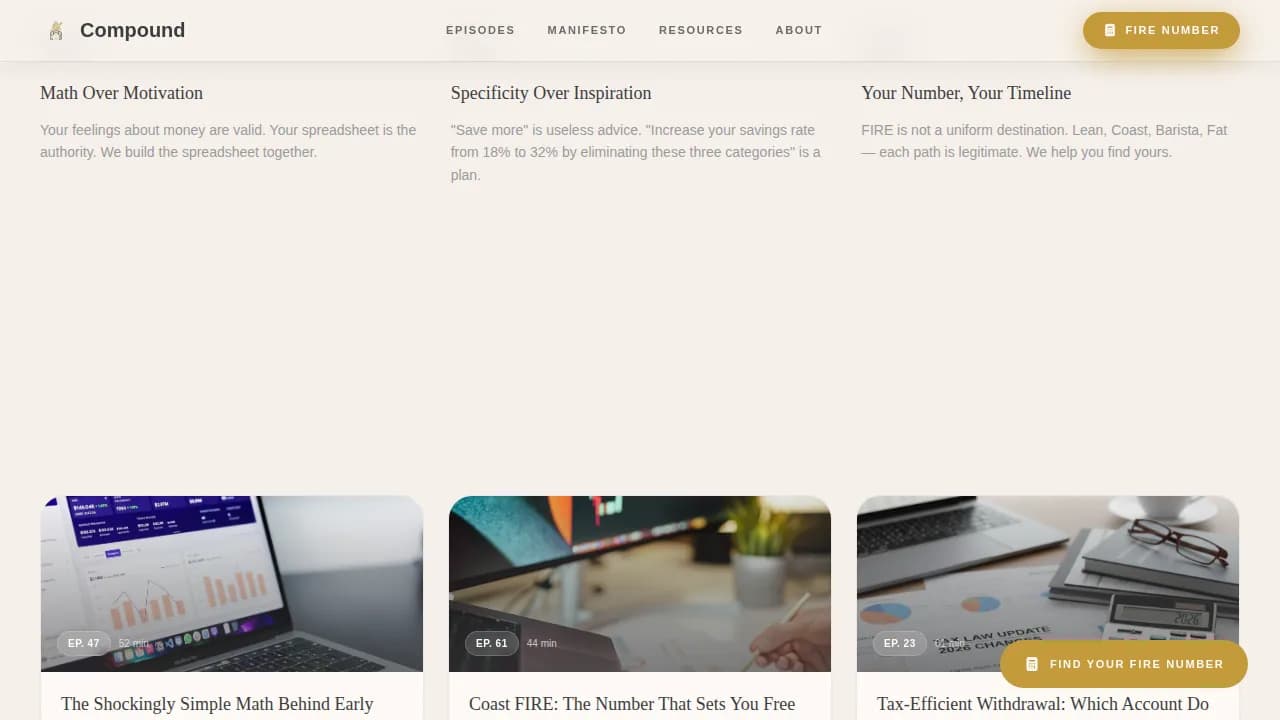 Compound — FIRE Retirement Podcast Landing Page Template