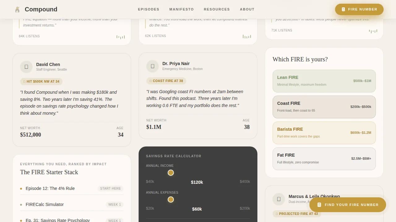 Compound — FIRE Retirement Podcast Landing Page Template