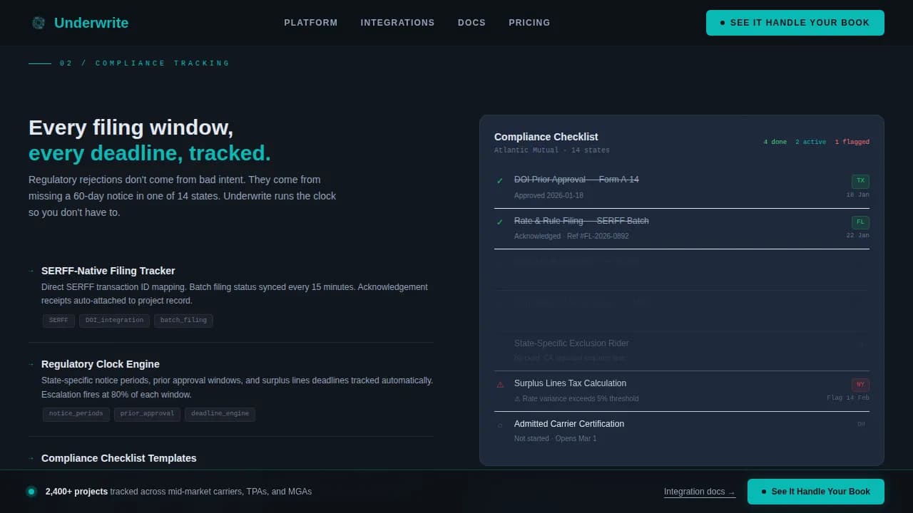 Underwrite — Insurance Project Management Landing Page Template
