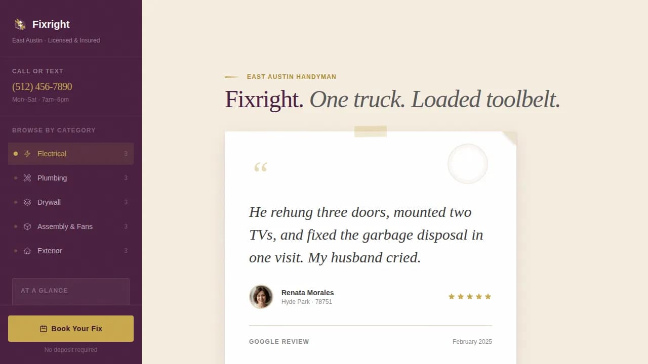 Fixright - Trusted Handyman Booking Landing Page Template