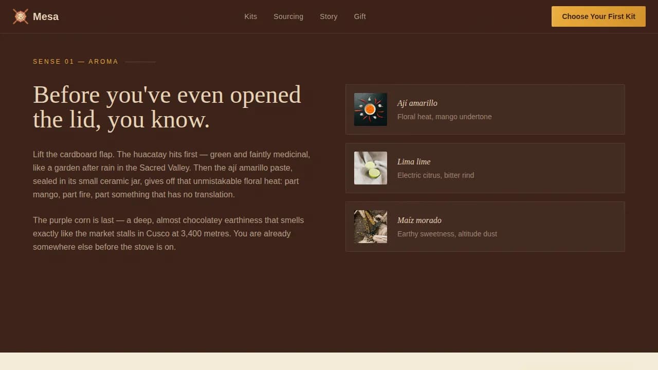 Mesa — Gourmet Peruvian Meals Landing Page Template