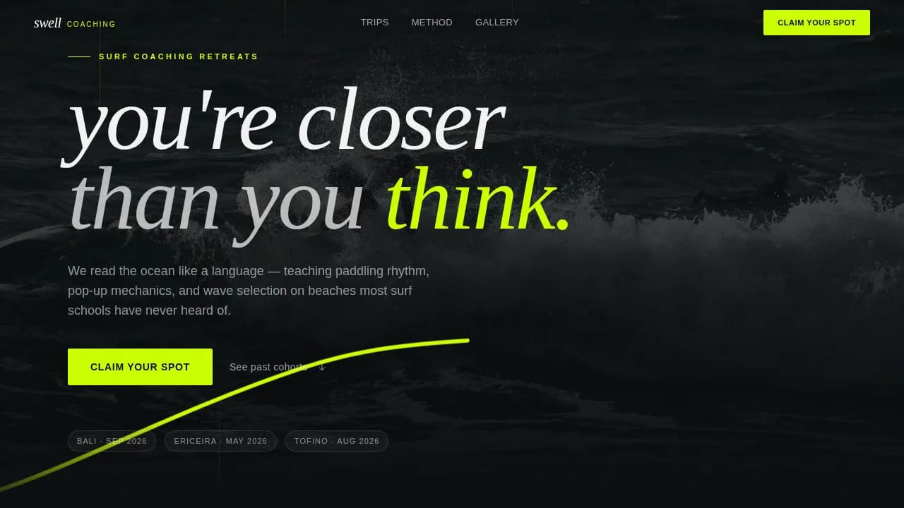 Swell — Ultimate Surfing Coaching Landing Page Template
