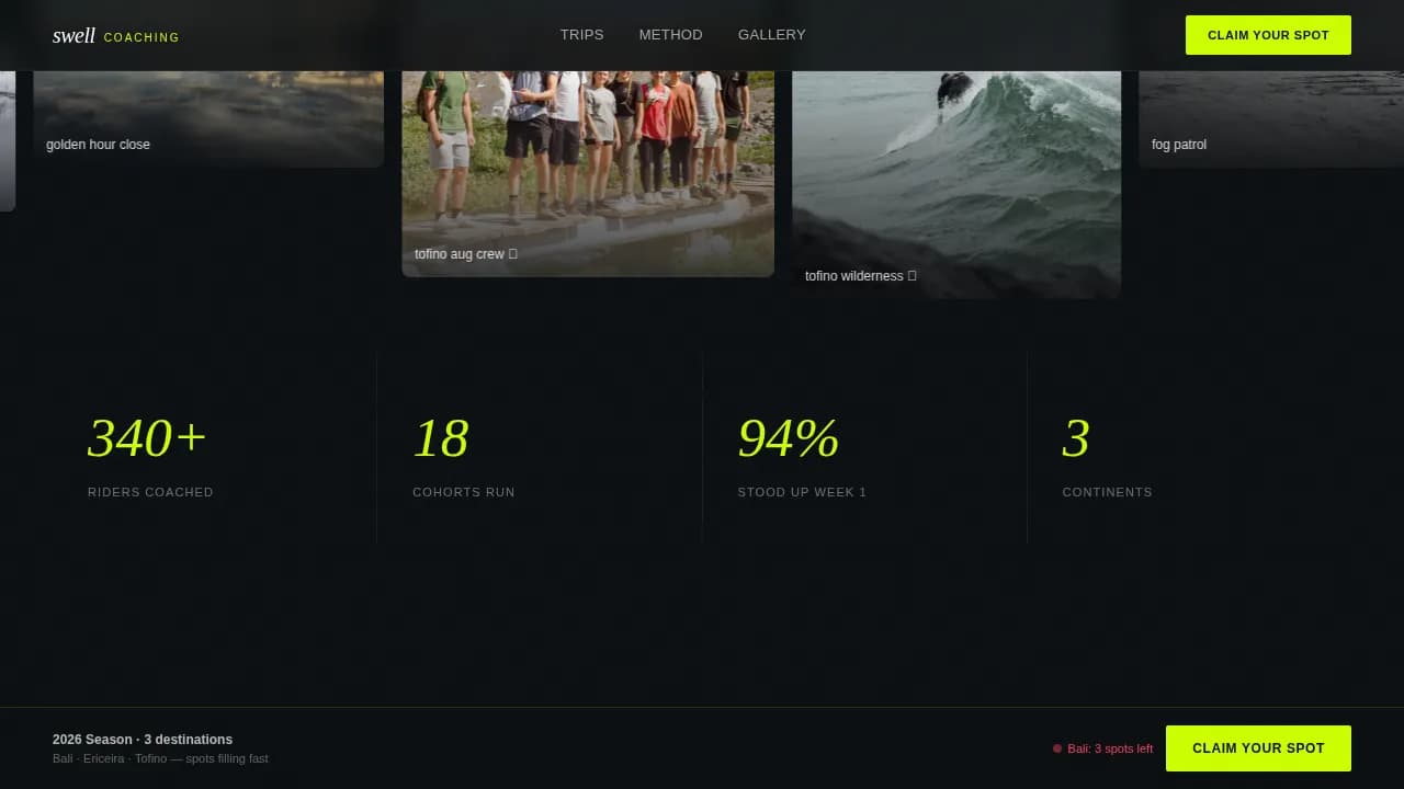 Swell — Ultimate Surfing Coaching Landing Page Template