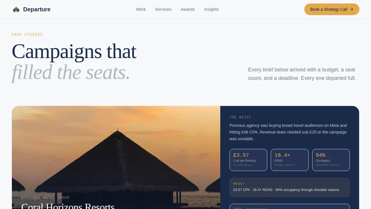 Departure - Award Winning Travel PPC Agency Landing Page Template