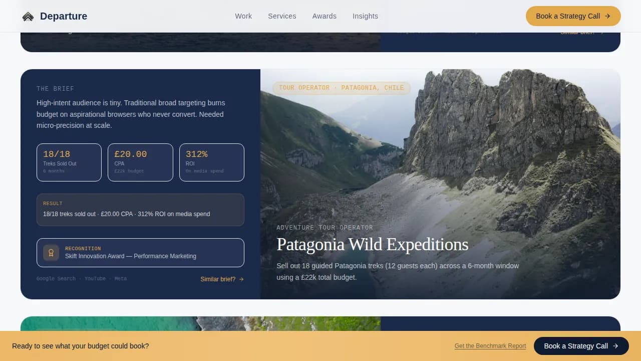 Departure - Award Winning Travel PPC Agency Landing Page Template