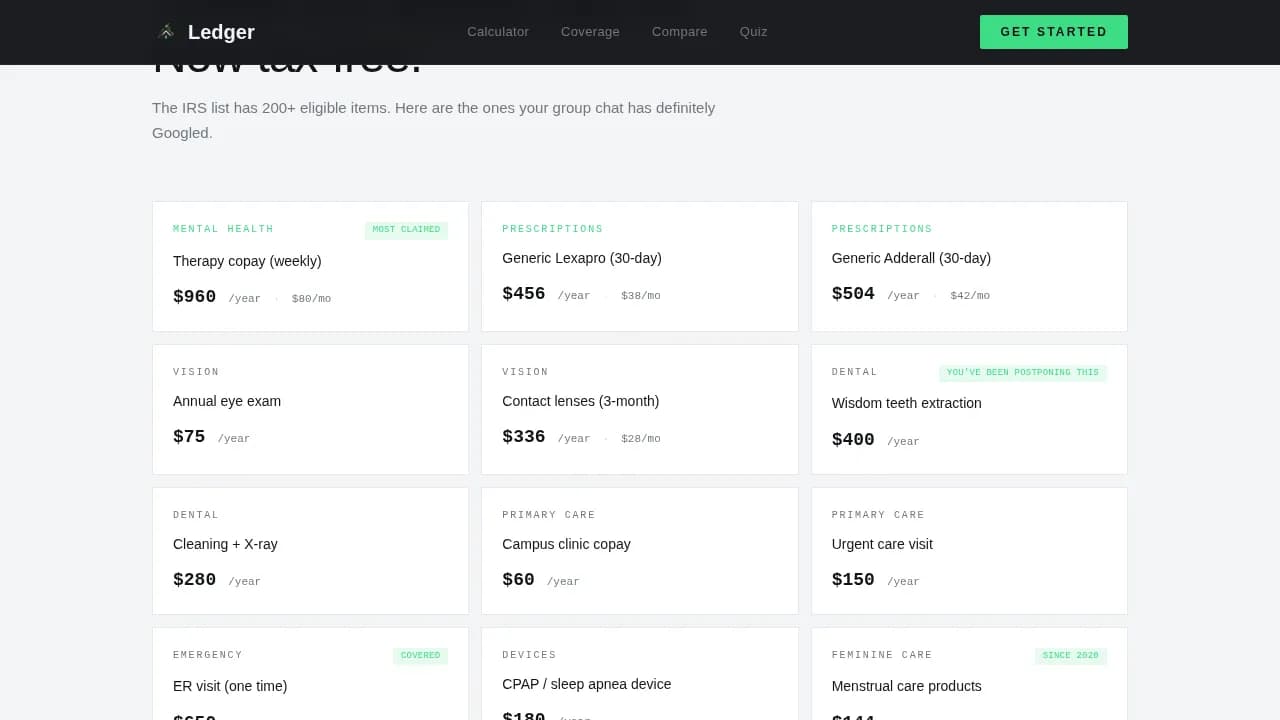 Ledger - Smart Student HSA Savings Landing Page Template