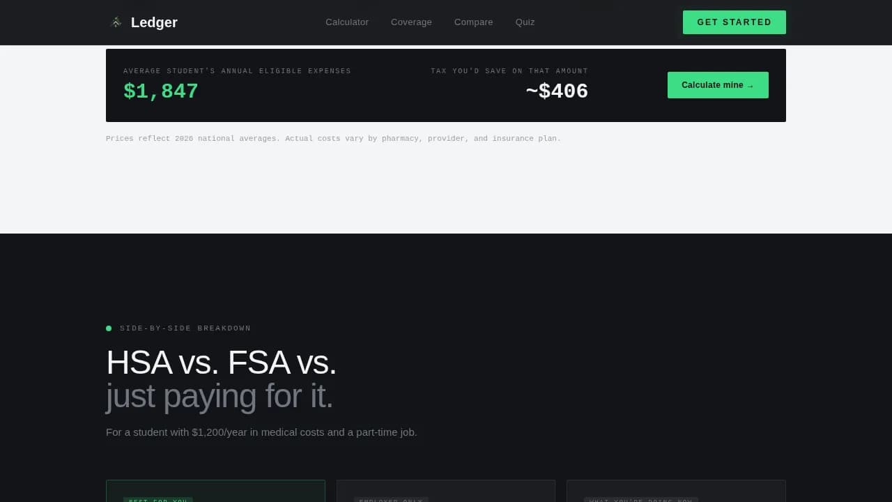 Ledger - Smart Student HSA Savings Landing Page Template