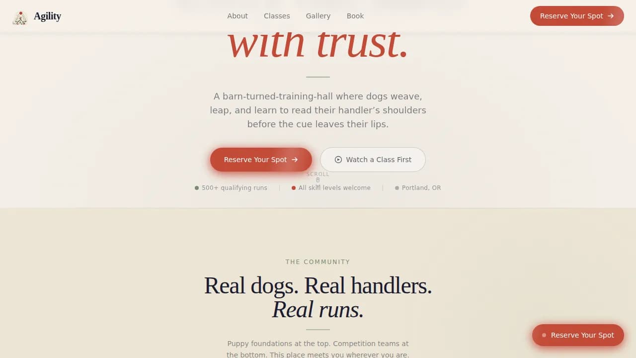 Swift — Advanced Sport Dog Training Landing Page Template