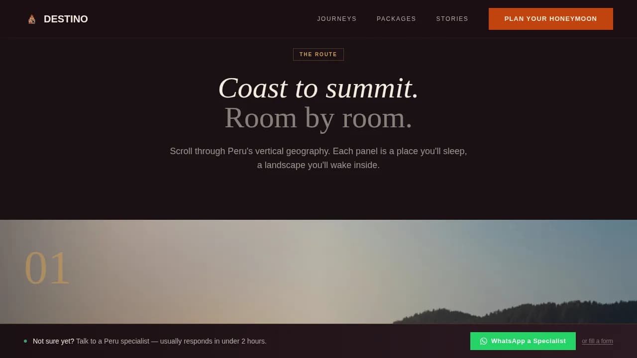 Wanderlust — Curated Peru Honeymoon Landing Page Template