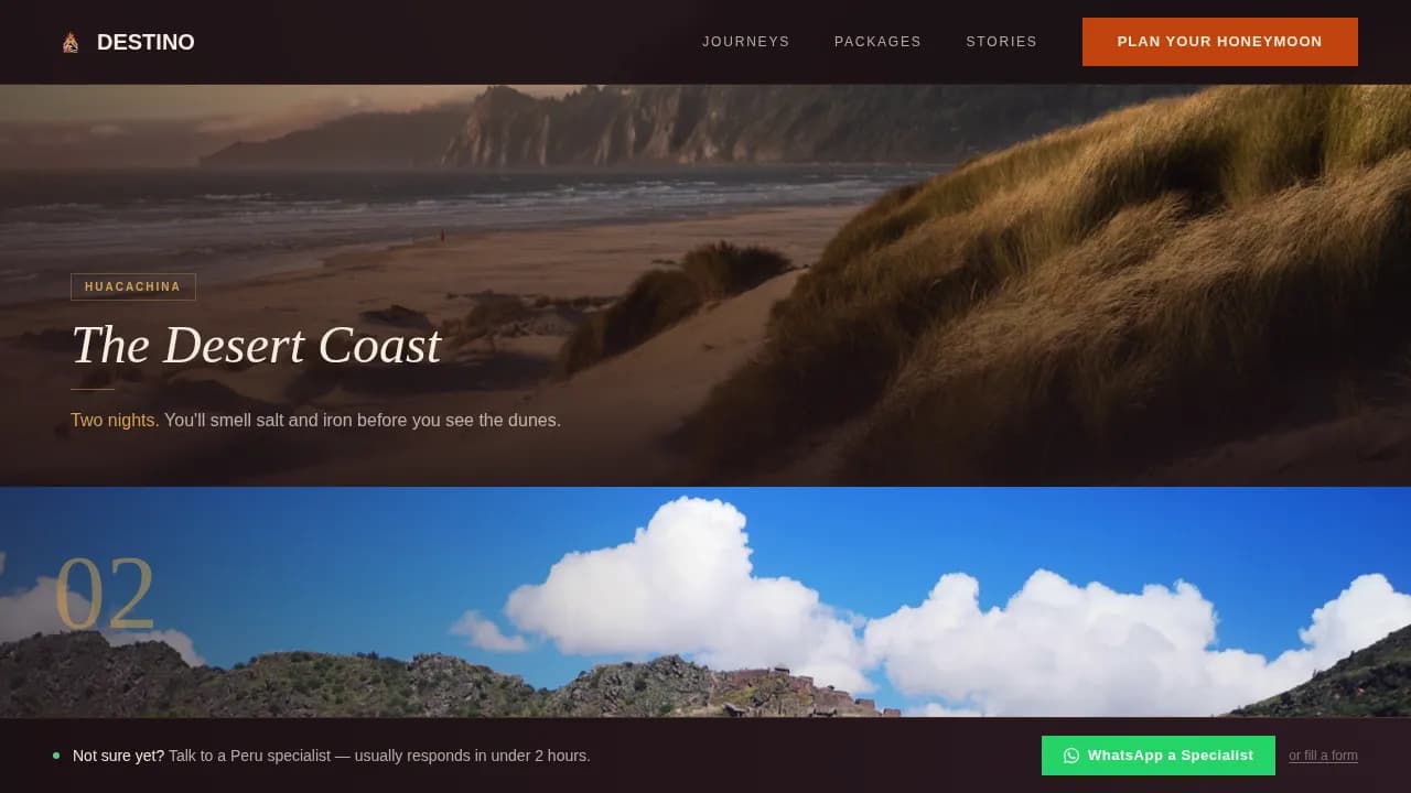 Wanderlust — Curated Peru Honeymoon Landing Page Template