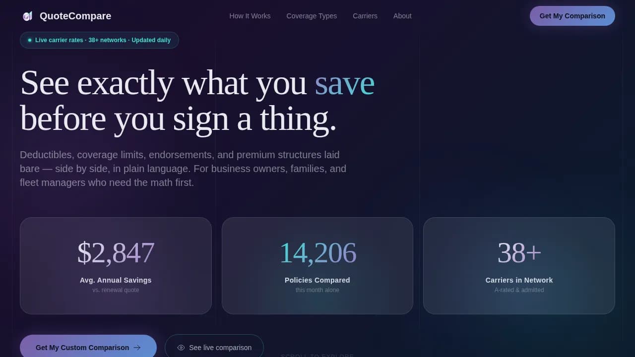 Quote - Transparent Insurance Comparison Landing Page Template