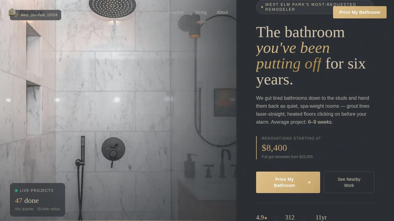 Reglaze - Neighborhood Bathroom Remodeling Landing Page Template