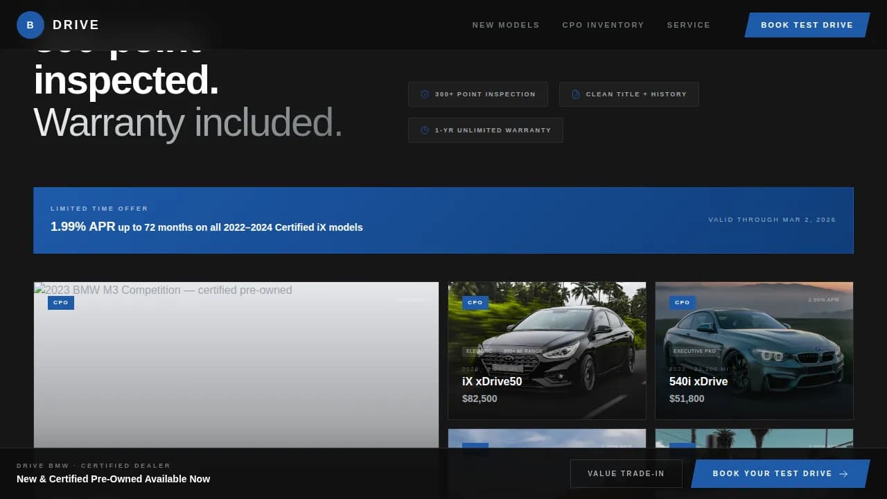 Drive - Engineered Precision BMW Certified Dealer Landing Page Template