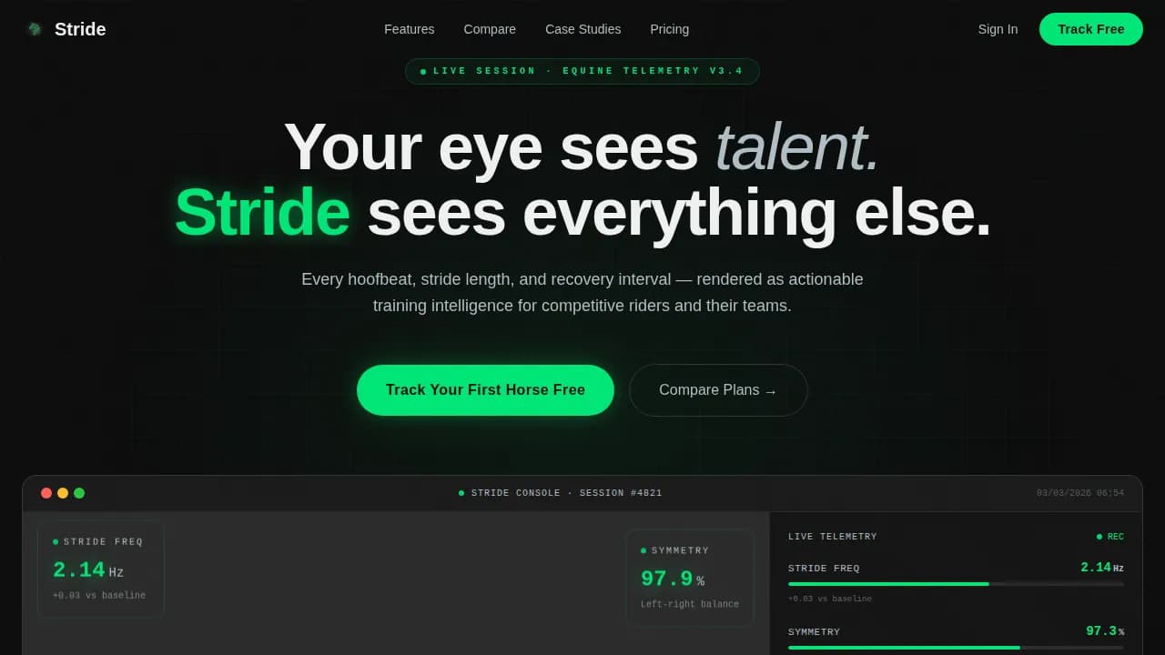 Stride — Equestrian Dashboard Landing Page Template