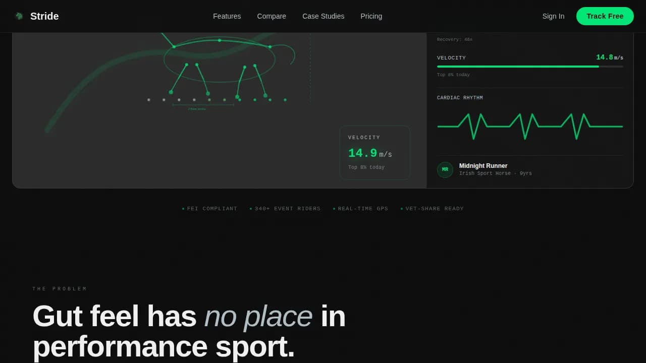 Stride — Equestrian Dashboard Landing Page Template