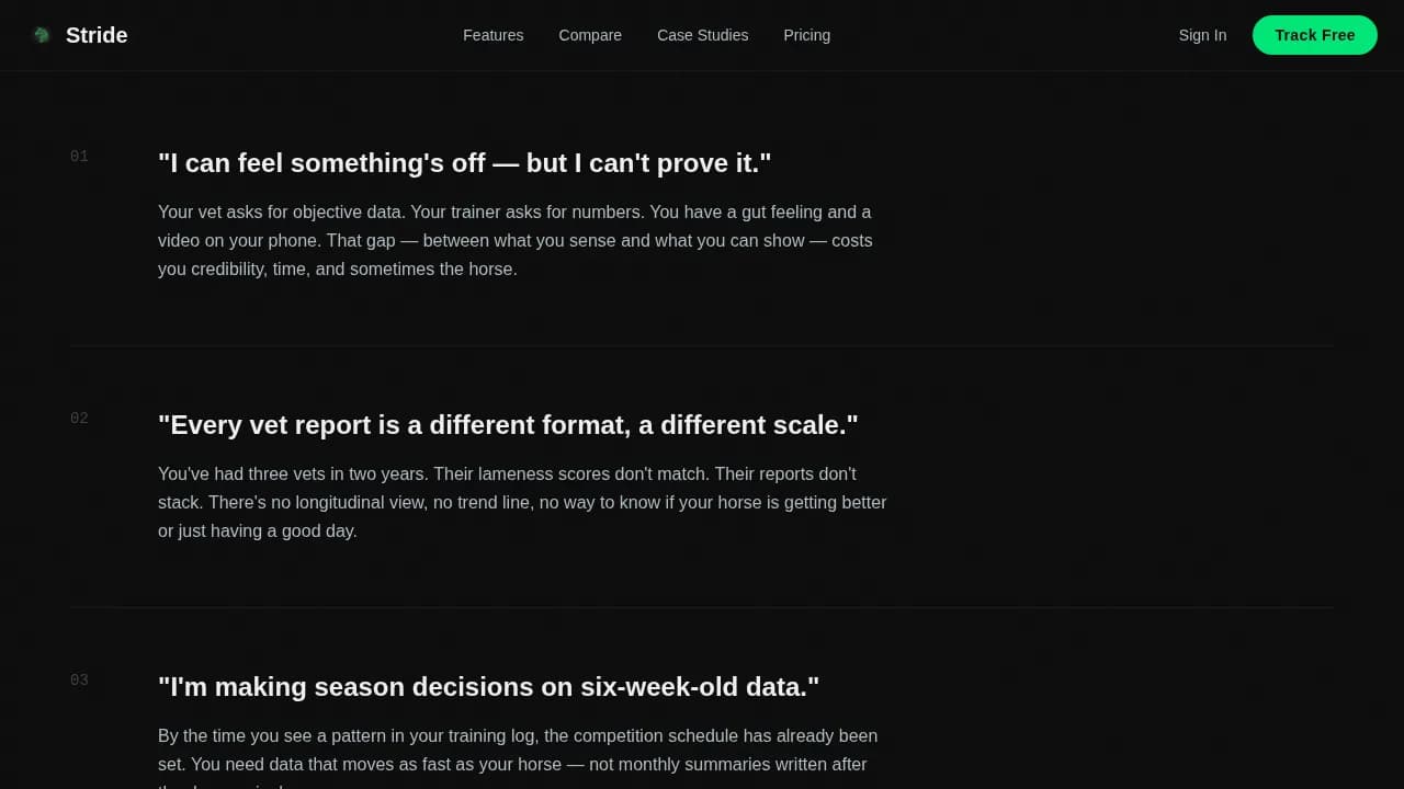 Stride — Equestrian Dashboard Landing Page Template