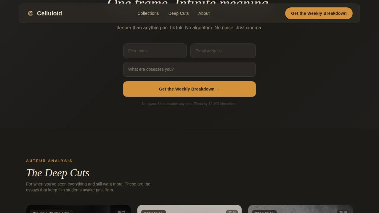 Reel — Cinematic Film Critique Landing Page Template